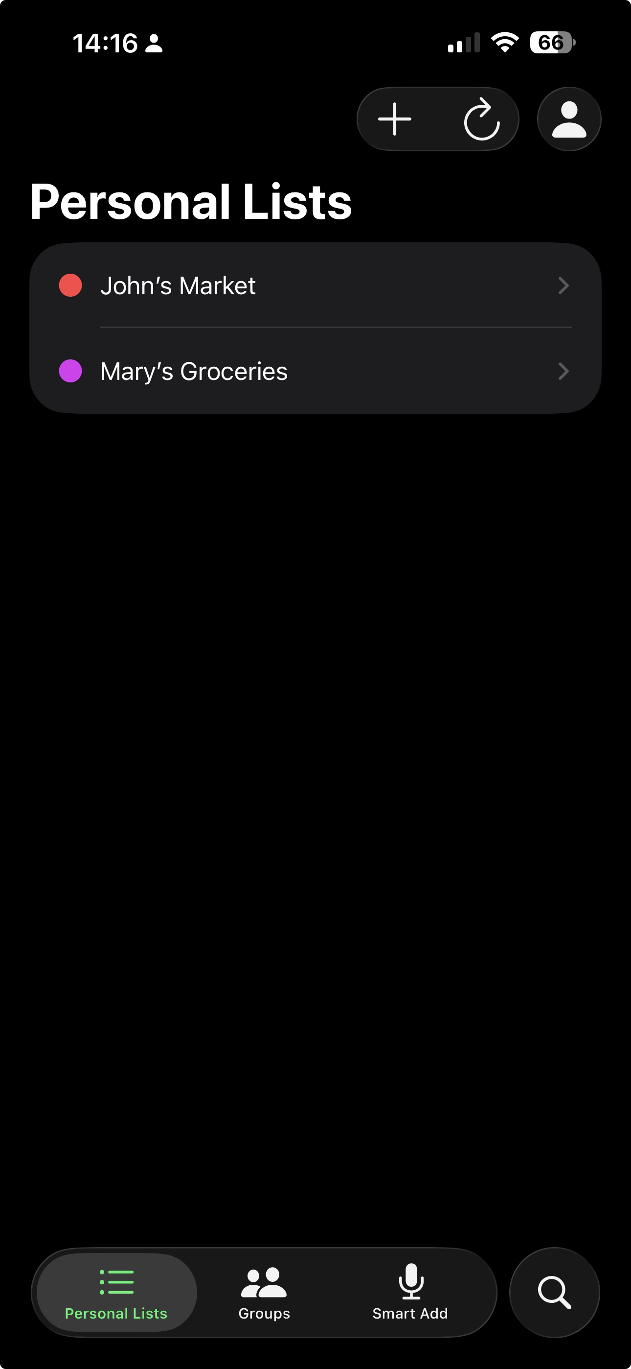 Just Groceries App Interface